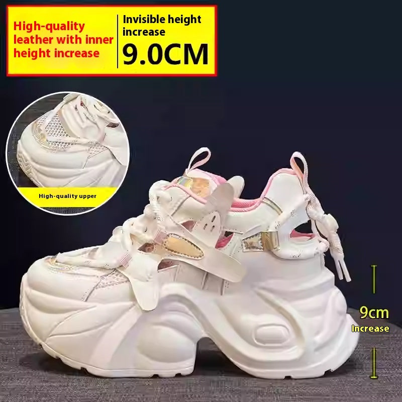 Mesh Surface Hollowed Casual Shoes Height Increasing Women Shoes